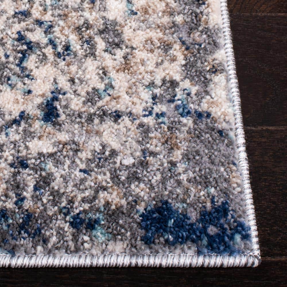 Aston Abstract Gray and Navy Round Synthetic Area Rug, 54 in