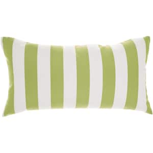 Green Striped 22 in. x 12 in. Indoor/Outdoor Rectangle Throw Pillow