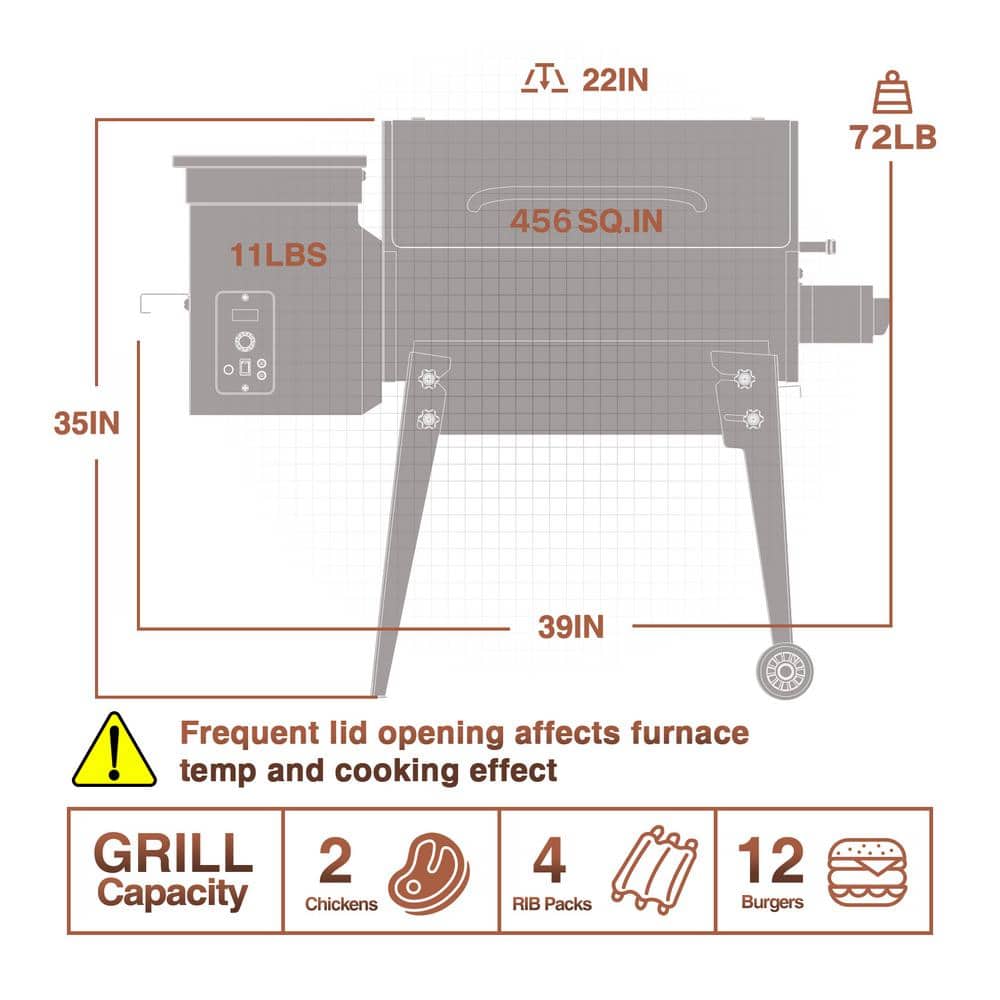 Bronze 456 sq. in. Wood Pellet Grill with Foldable Legs