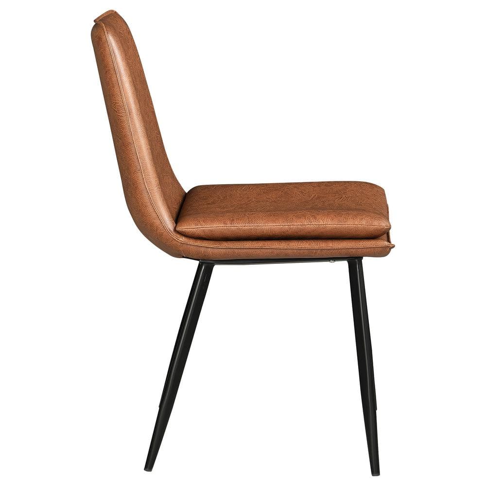 Rustic Brown Faux Leather Upholstered Side Chair with Black Metal Legs