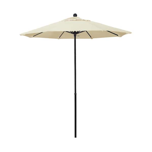 California Umbrella 7.5 ft. Black Fiberglass Commercial Market Patio Umbrella with Fiberglass Ribs and Push Lift in Canvas Sunbrella