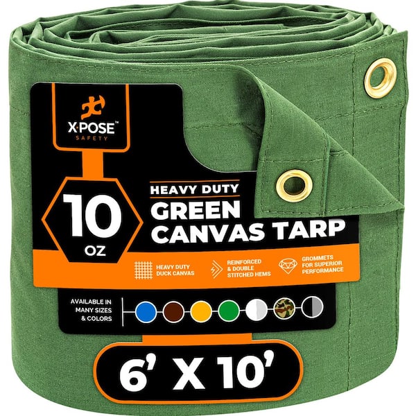 Canvas Heavy Duty 6 ft. W x 10 ft. L Green 10 oz. Tarp