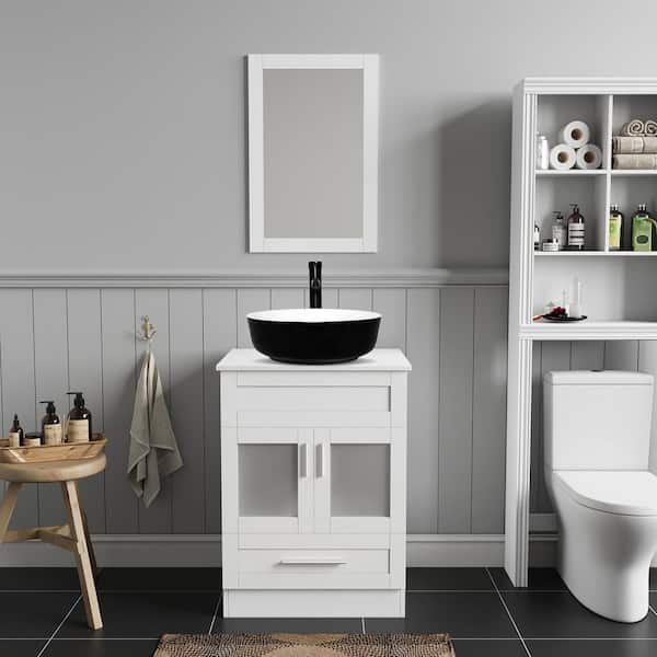 24 in. W x 19 in. D x 33 in. H Single Sink Bath Vanity in White with White Solid Surface Vanity Top and Mirror