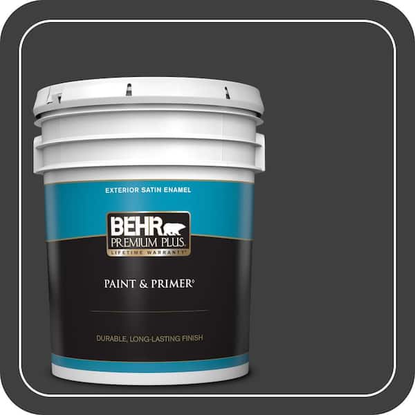 BEHR PREMIUM PLUS 5 gal. Black Satin Enamel Exterior Paint & Primer
