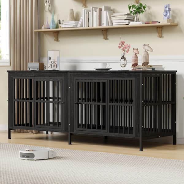 Black MDF Buffet with Integrated Storage Space and Double-Sided Opening in 78 in.