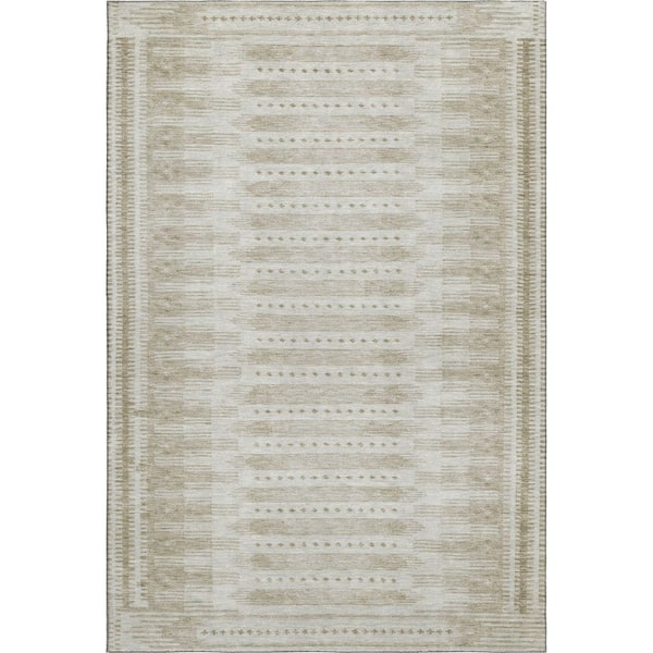 Mayfield Premium Machine Washable Abstract AMF1917 Khaki 3 ft. x 4 ft. Area Rug