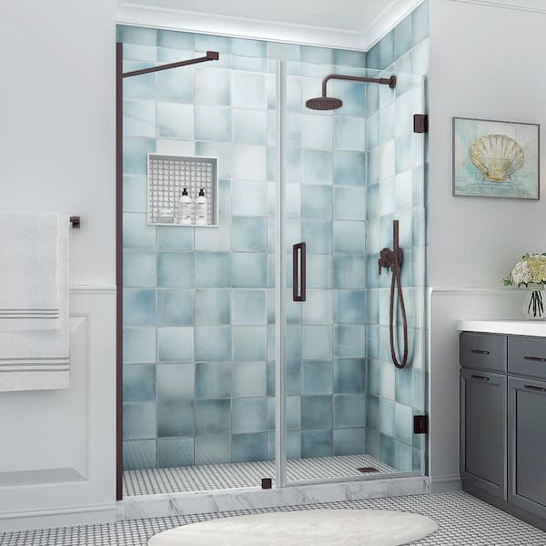 Aston Belmore XL 66.25 - 67.25 in. W x 80 in. H Frameless Hinged Shower Door with Clear StarCast Glass in Bronze
