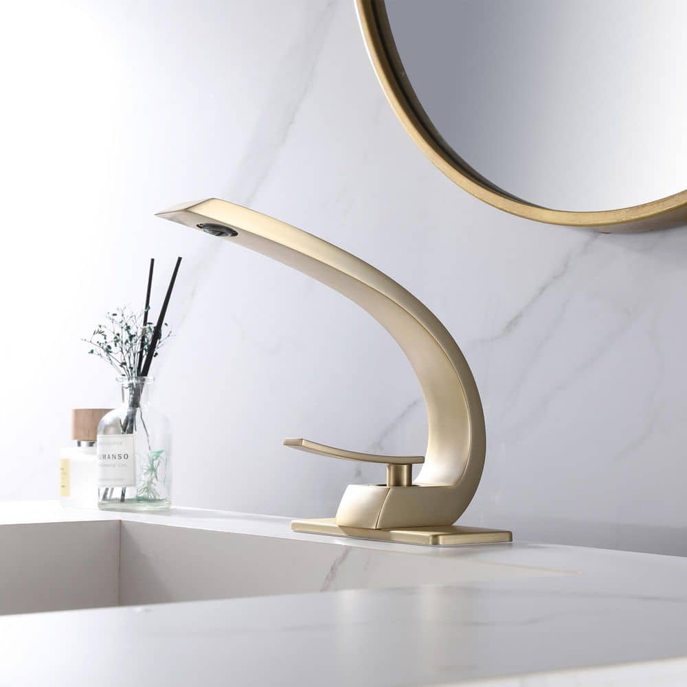 Single Handle Single Hole Bathroom Faucet with Deckplate Included and Drain Kit Included in Brushed Gold price history on PriceWatchPro