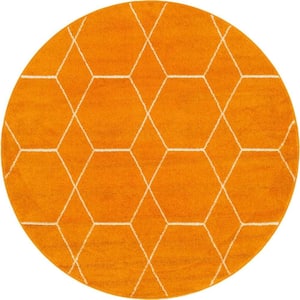Trellis Frieze Orange/Ivory 5 ft. x 5 ft. Round Geometric Area Rug