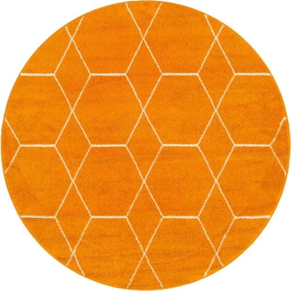 StyleWell Trellis Frieze Orange/Ivory 5 ft. x 5 ft. Round Geometric Area Rug