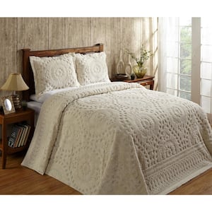 Rio 3-Piece 100% Cotton Tufted Ivory King Floral Design Bedspread Coverlet Set