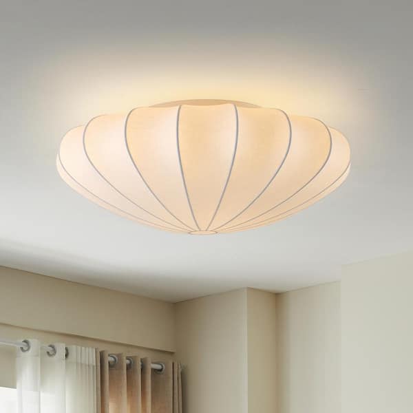 HUOKU Kateo 26.8 in. W 3-Light White Semi-Flush Mount Silk Ceiling