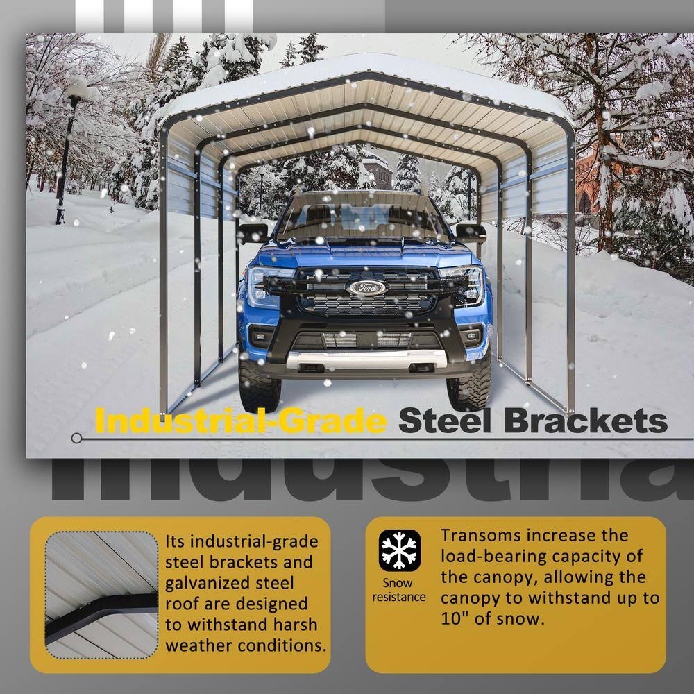 10 Ft. W x 15 Ft. D Gray Metal Carport with Peak Roof