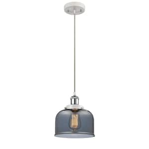 Bell 60-Watt 1 Light White and Polished Chrome Shaded Mini Pendant Light with Tinted Glass Shade