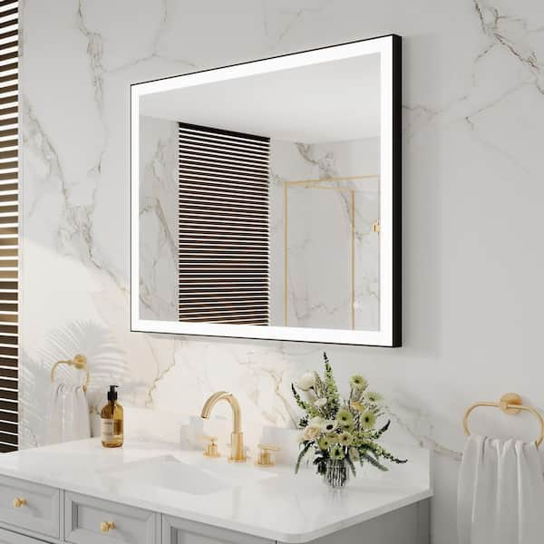 40 in. W x 32 in. H Rectangular Aluminum Framed with Wall Mount By Z-bars LED Light Bathroom Vanity Mirror in Black