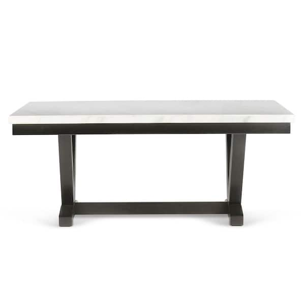 Steve Silver Finley 72 in. Retangular White Marble Dining Table with V Shaped Pedestal Base