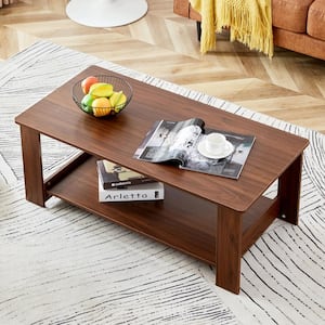 43.3 in. Modern and Practical Walnut Textured Double Layered Coffee Tea Table for living room