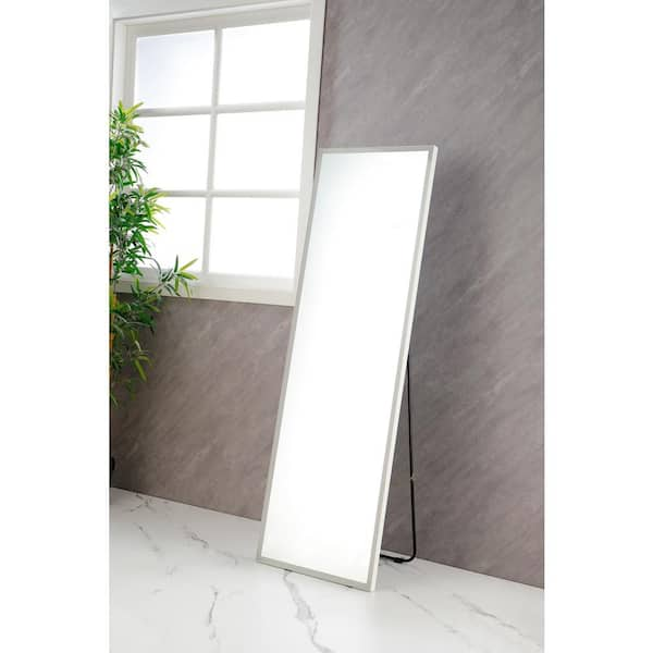 20 in. W x 62 in. H Rectangle Framed White Full Length Mirror LED