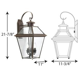 Burlington Collection 3-Light Antique Bronze Clear Beveled Glass New Traditional Outdoor Large Wall Lantern Light