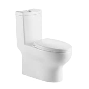 Dual Flush 1.1 GPF/1.6 GPF High Efficiency Skirted Toilet Elongated All-in-One Toilet in White