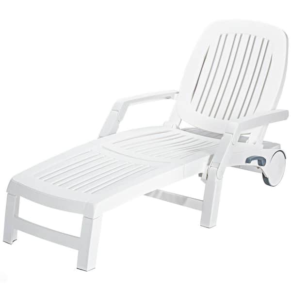 WELLFOR Eco-Friendly Plastic Ergonomic Outdoor Chaise Lounge with Wheels