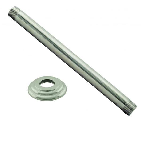 Westbrass 1/2 in. IPS x 6 in. Round Ceiling Mount Shower Arm with Flange, Satin Nikel