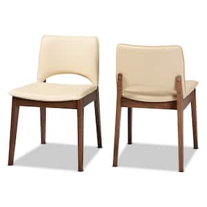 Afton Beige and Walnut Brown Dining Chair (Set of 2)