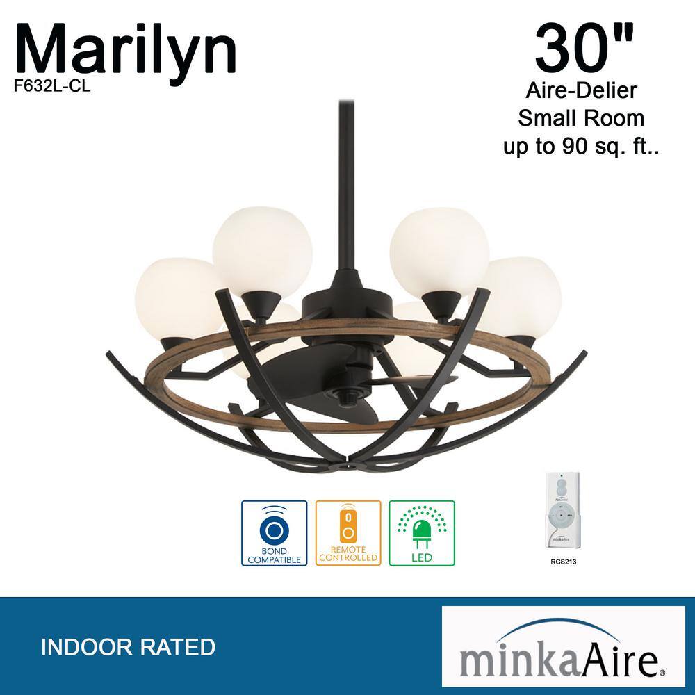 Coal and Opal Glass 30-Inch Chandelier Ceiling Fan with Remote