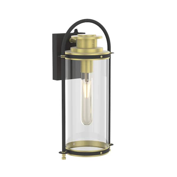 Decorators 17 in. 1-Light E26 Sand Grain Black and Gold Modern Farmhouse Outdoor Hardwired Wall Lantern Sconce