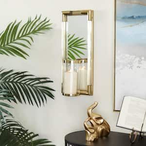 Gold Stainless Steel Geometric Pillar Wall Sconce with Mirror Backing