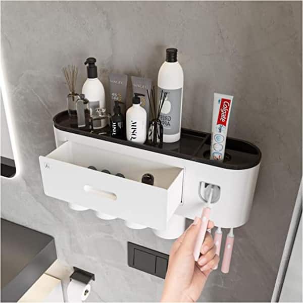 Dropship Multifunctional Wall Mount Toothbrush Holder Rack Organizer  Handsfree Automatic Toothpaste Dispenser Squeezer With Magnetic Cups 4  Toothbrush Slots 1 Cosmetic Drawer 1 Storage Tray to Sell Online at a Lower  Price