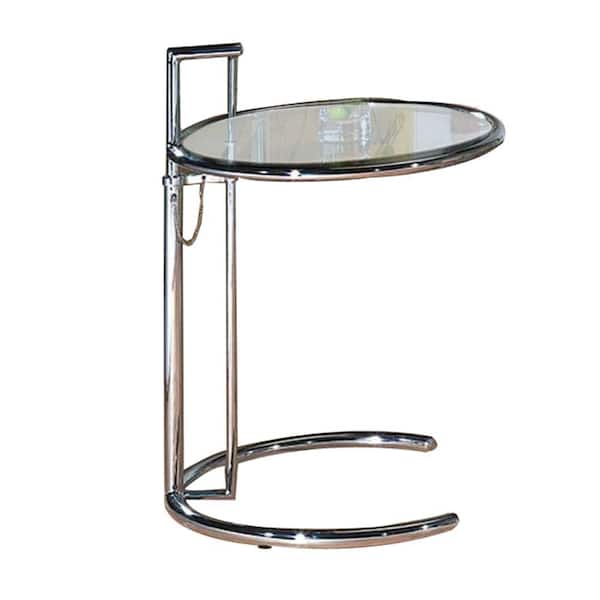 Benjara 20 in. Clear Round Glass End Table with Cantilever Base