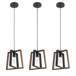 1-Light Farmhouse Black and Bronze Kitchen Island Pendant Light, Adjustable Metal Hanging Light (3-Pack)