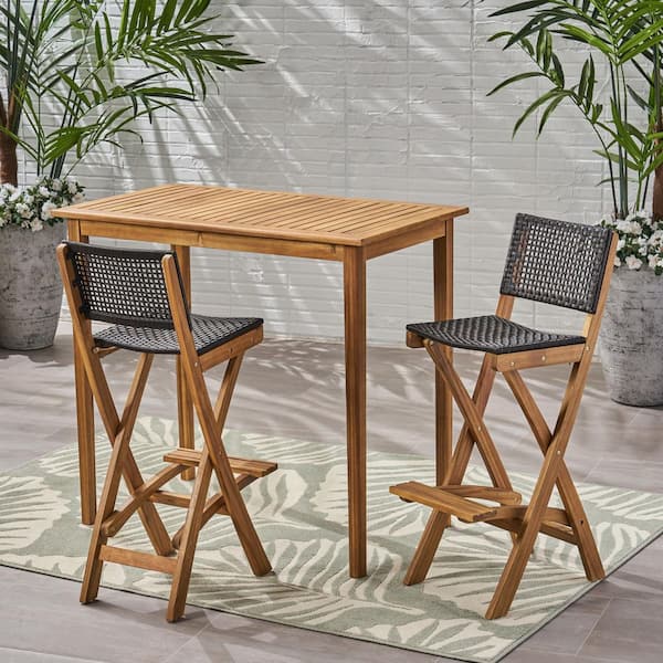 Noble House Polaris Natural 3-Piece Wood Rectangle 41 in. Patio Outdoor Serving Bar Set