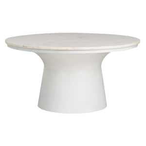 Mila 31 in. White Medium Round Metal Coffee Table with Pedestal Base