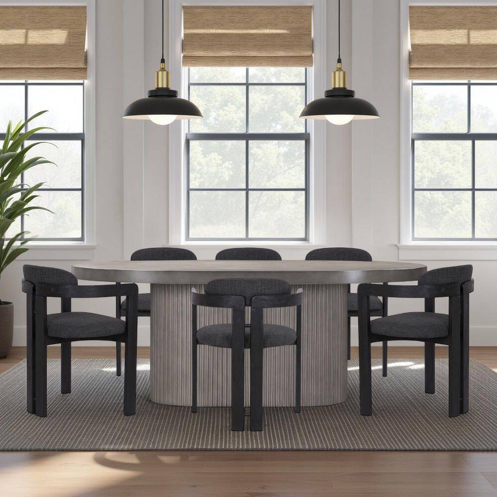 Armen Living Jazmin Charcoal / Black Fabric Arm Chair (Set of 6