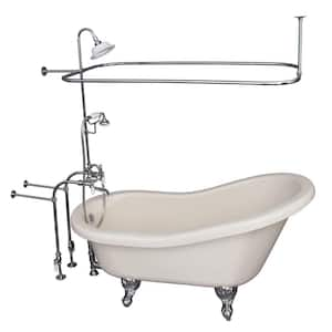 5 ft. Acrylic Ball and Claw Feet Slipper Tub in Bisque with Polished Chrome Accessories