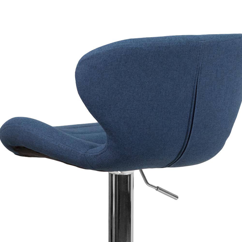 Curvaceous Blue Fabric and Chrome Adjustable Swivel Barstool