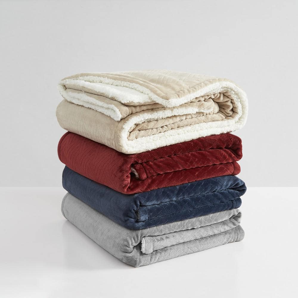 Red Reversible Faux Fur and Sherpa Throw Blanket 50x70