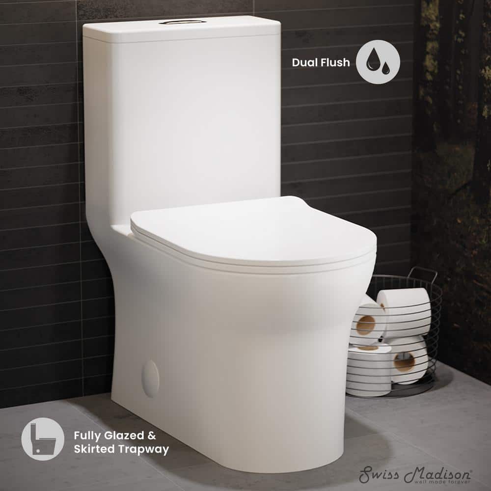 Glossy White High Efficiency Dual Flush One-Piece Elongated Toilet