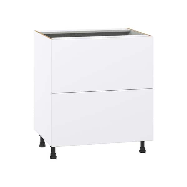 J COLLECTION Timberline 30 in. W x 24 in. D x 34.5 in. H Assembled Slab Drawer Base Kitchen Cabinet in Bright White with 2-Drawers