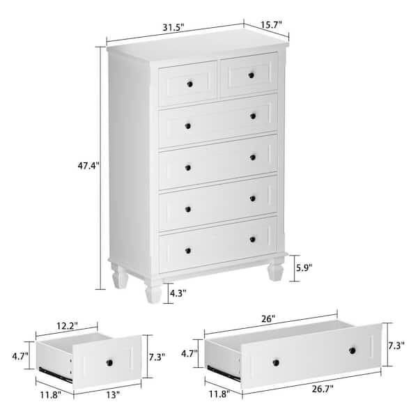 5-Drawers White Wood Chest of Drawers Dresser Vanity Table Storage Cab