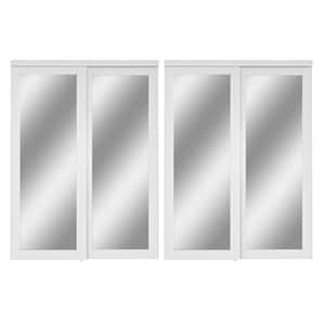 120 in. x 80 in. Solid Core 1-Lite Mirror White Primed MDF Interior Closet Sliding Door with Hardware