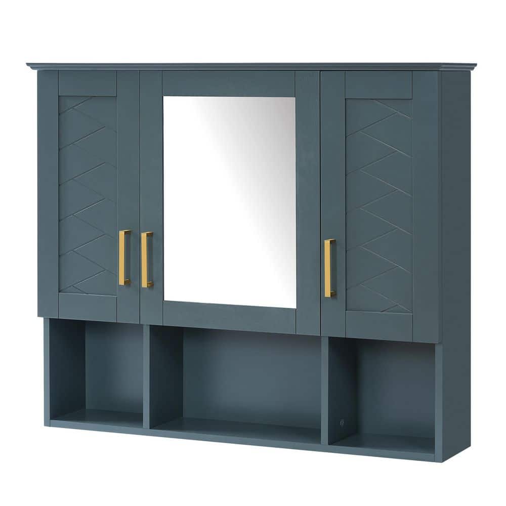 35 in. W x 28 in. H Rectangular Blue Wood Wall Mounted Medicine Cabinet with Mirror and Adjustable Shelves price history on PriceWatchPro