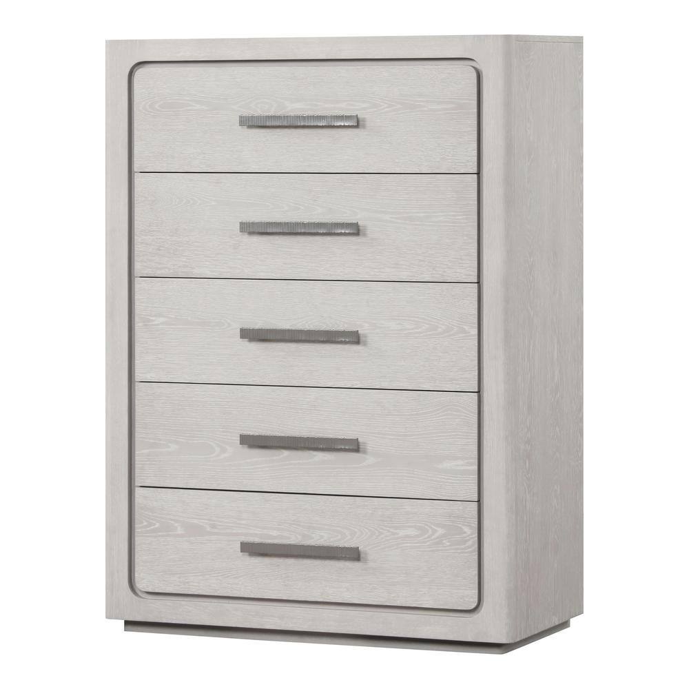 Rally White Oak 5-Drawer 38 in. Chest of Drawer with Felt-Lined Top Drawer and Rounded Edges