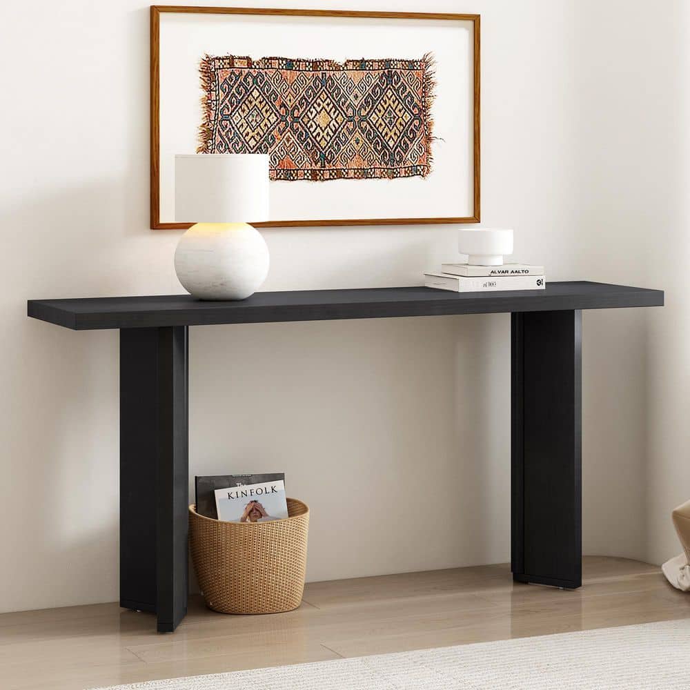 Harper & Bright Designs Black 63 in. Rectangle Pine Wood Veneer ...