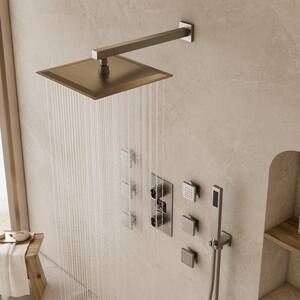 3-Spray 12 in. Wall Mount Dual Fixed and Handheld Shower Head 2.5 GPM and LCD Display in Brushed Nickel(Valve Included)