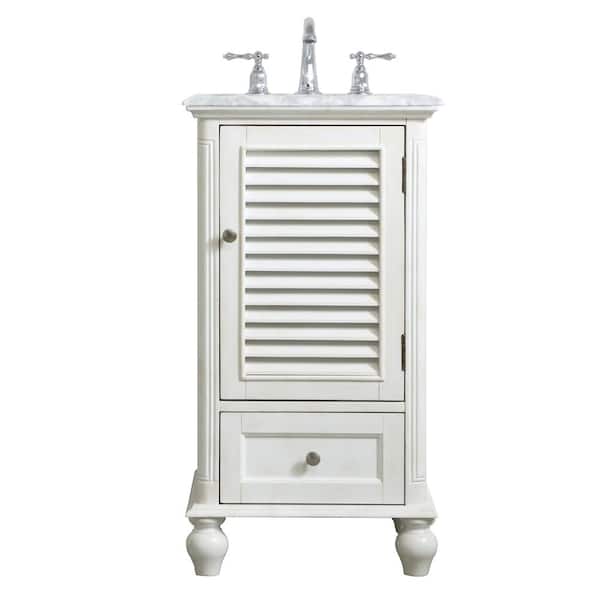 Unbranded Simply Living 19 in. Single Sink Antique White Bath Vanity with Carrara White Marble Top
