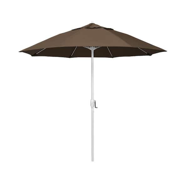 California Umbrella 7.5 ft. Matted White Aluminum Market Patio Umbrella Fiberglass Ribs and Auto Tilt in Cocoa Sunbrella
