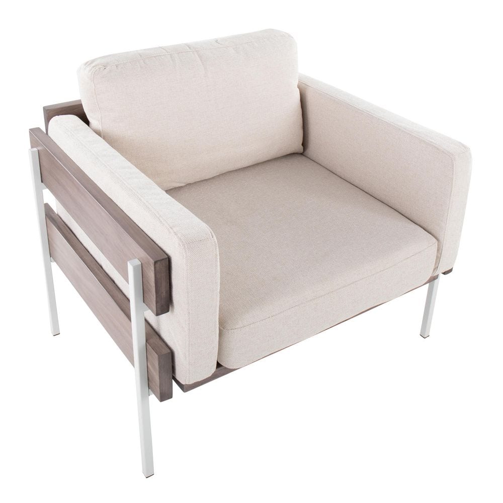 Kari Farmhouse Cream Fabric & Grey Wood Accent Chair